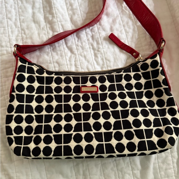 kate spade Handbags - Kate Spade Black and White Geometric Bag with Red Strap